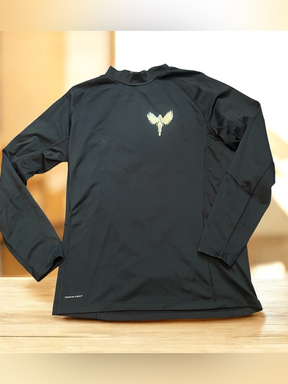 Men’s Black Long Sleeve Athletic Thermal Wicking Top with Gold Wing Logo